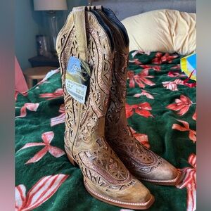 J.B. Dillon Gold and Rose Gold Glitter Inlay Western Boots